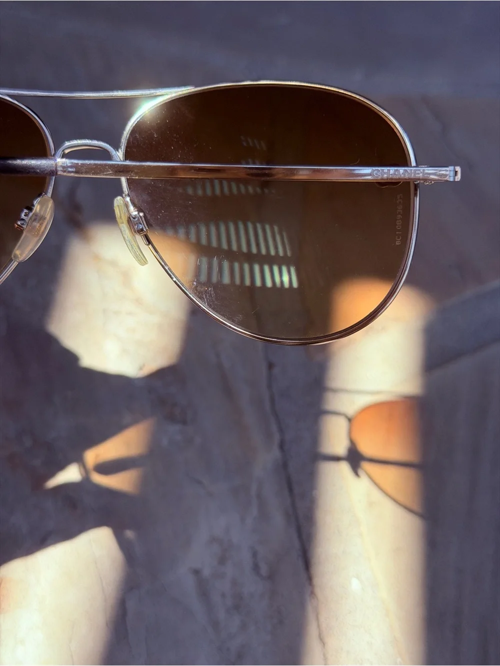 CHANEL Gold Aviator Sunglasses with Brown Lenses